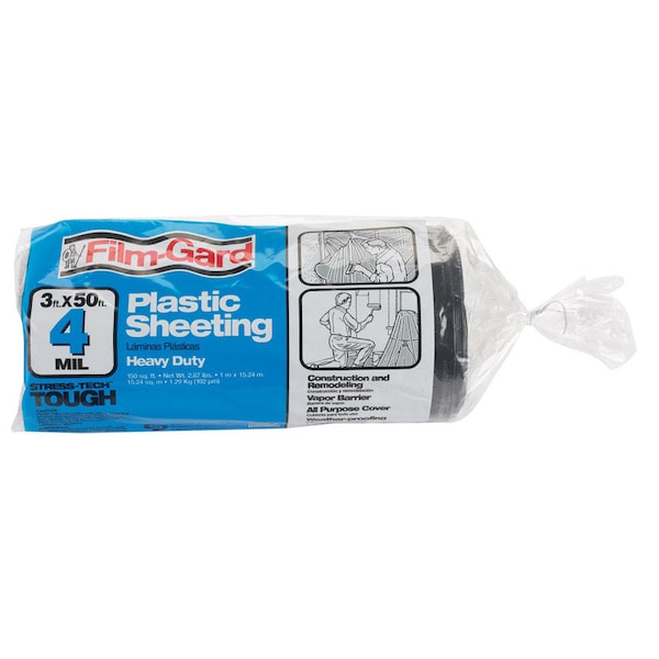 Film-Gard Plastic Sheeting 4 mil X 3 ft. W X 50 ft. L Polyethylene Black 1 pk 626154 - main